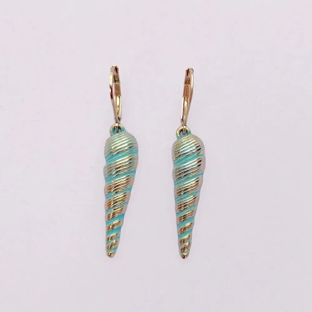 Gold Enamel Spiral Seashell Earrings